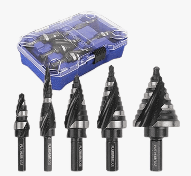 PLATINUMEDGE Juego de brocas escalonadas, 5 piezas SAE, brocas escalonadas de acero de alta velocidad con 50 tamaños totales de escalón, cuchillas de corte de doble flauta